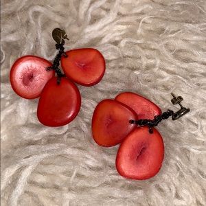 Natural REAL SEED Cross-Section Dangle Earring RED